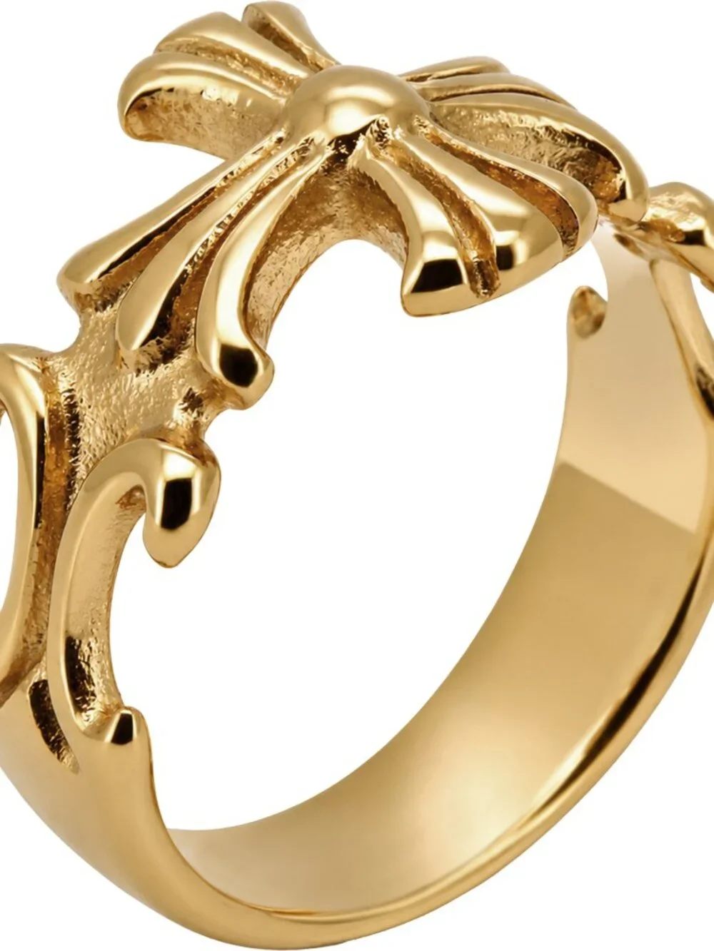 316L Stainless Steel 18k Yellow Gold Plated Flared Cross Ring